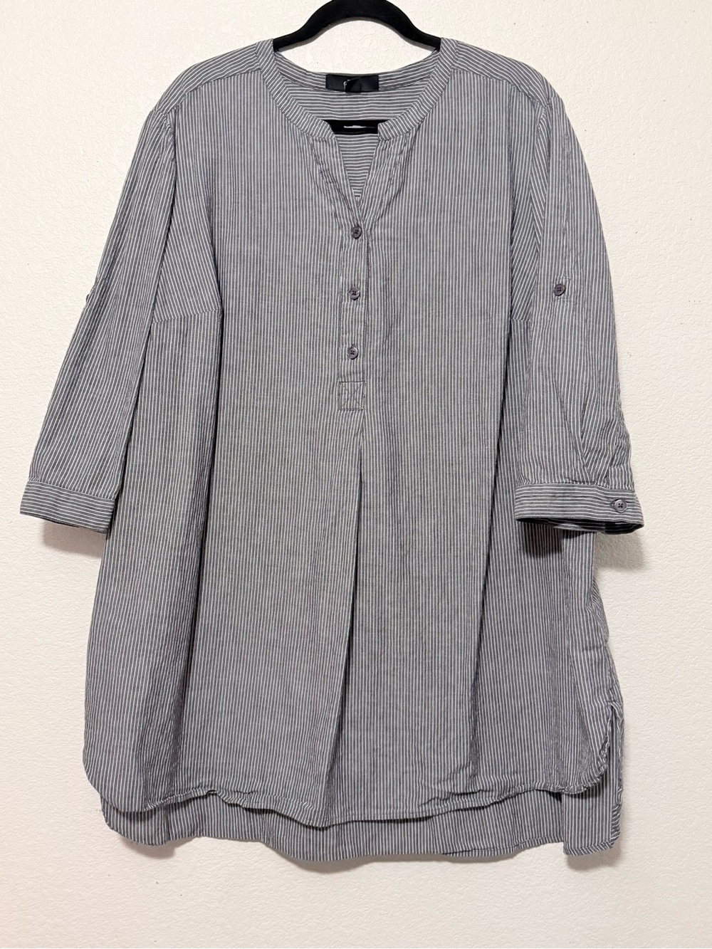 Ellos Gray Pinstripe Casual Button-Down Tunic Shirt 0187